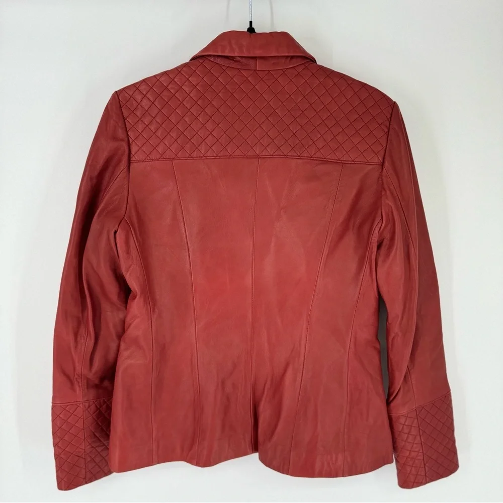 Neiman Marcus Vintage Y2K Dark Cherry Red Quilted Leather Blazer Jacket - Picture 4 of 5